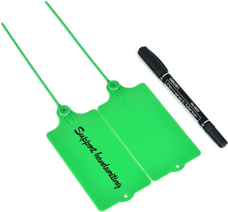 LeadSeals 100 Plastic Tags Shipping Tags Water Proof Tags for Labeling Shipping Labels Security Seals Writable Marker Ties Hanging Tags Storage Tag with One Marker Pen (Green) - Image 1